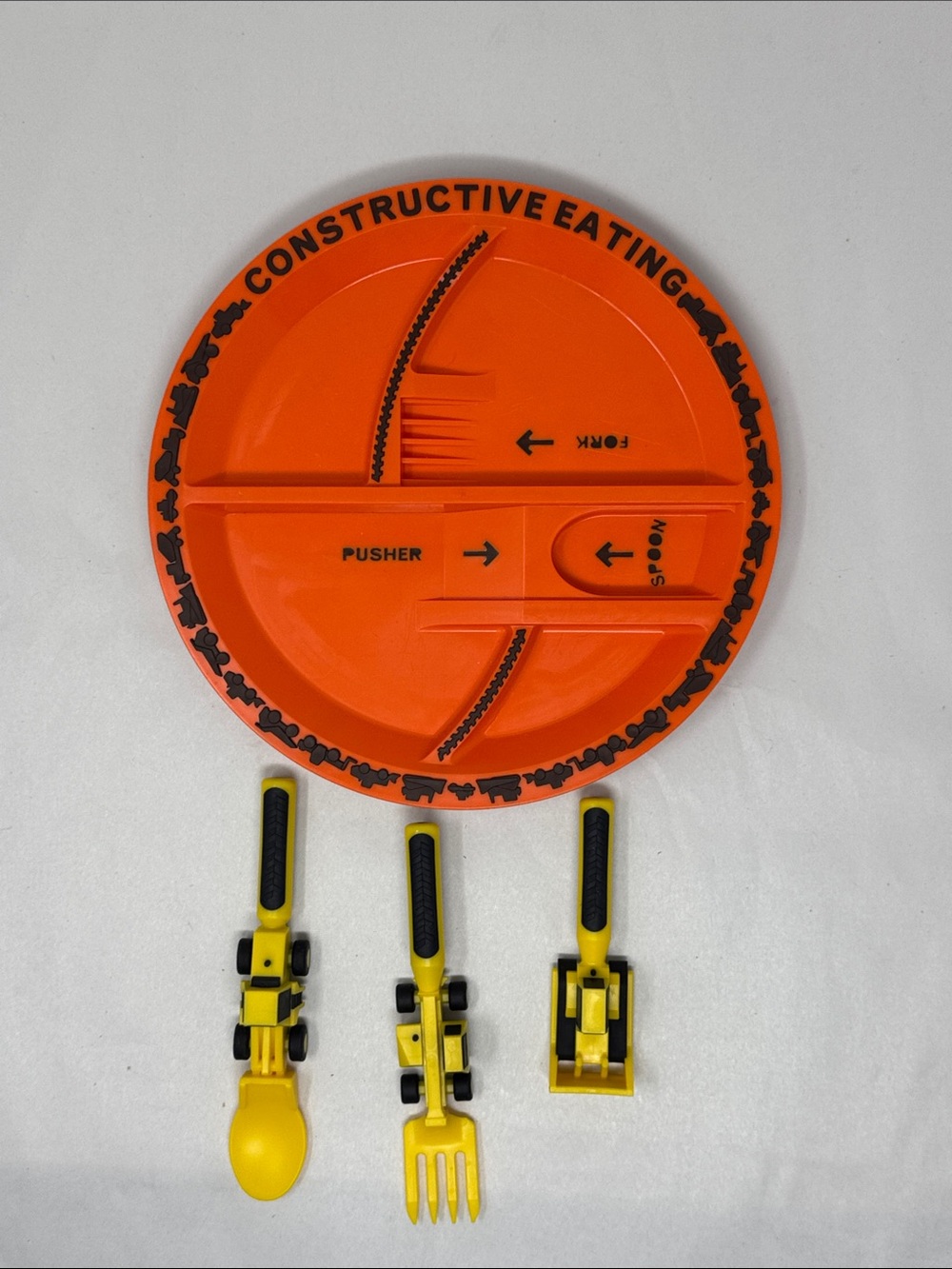 CONSTRUCTIVE EATING KIDS PLATE & UTENSILS TODDLER MEALTIME CONSTRUCTION SITE